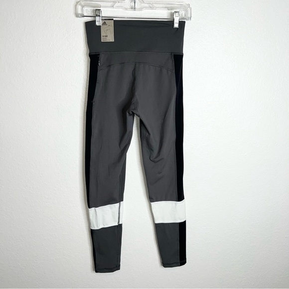 Adidas Leggings Women Small Runnings Soft Gray Black Color Block High Rise W - Picture 3 of 11